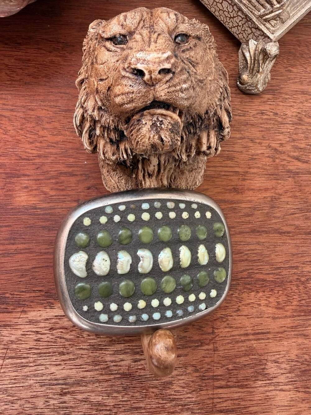 Western Boho Silver Gemstone Belt Buckle Pearls, Jade, Green Garnet, Chrysoprase